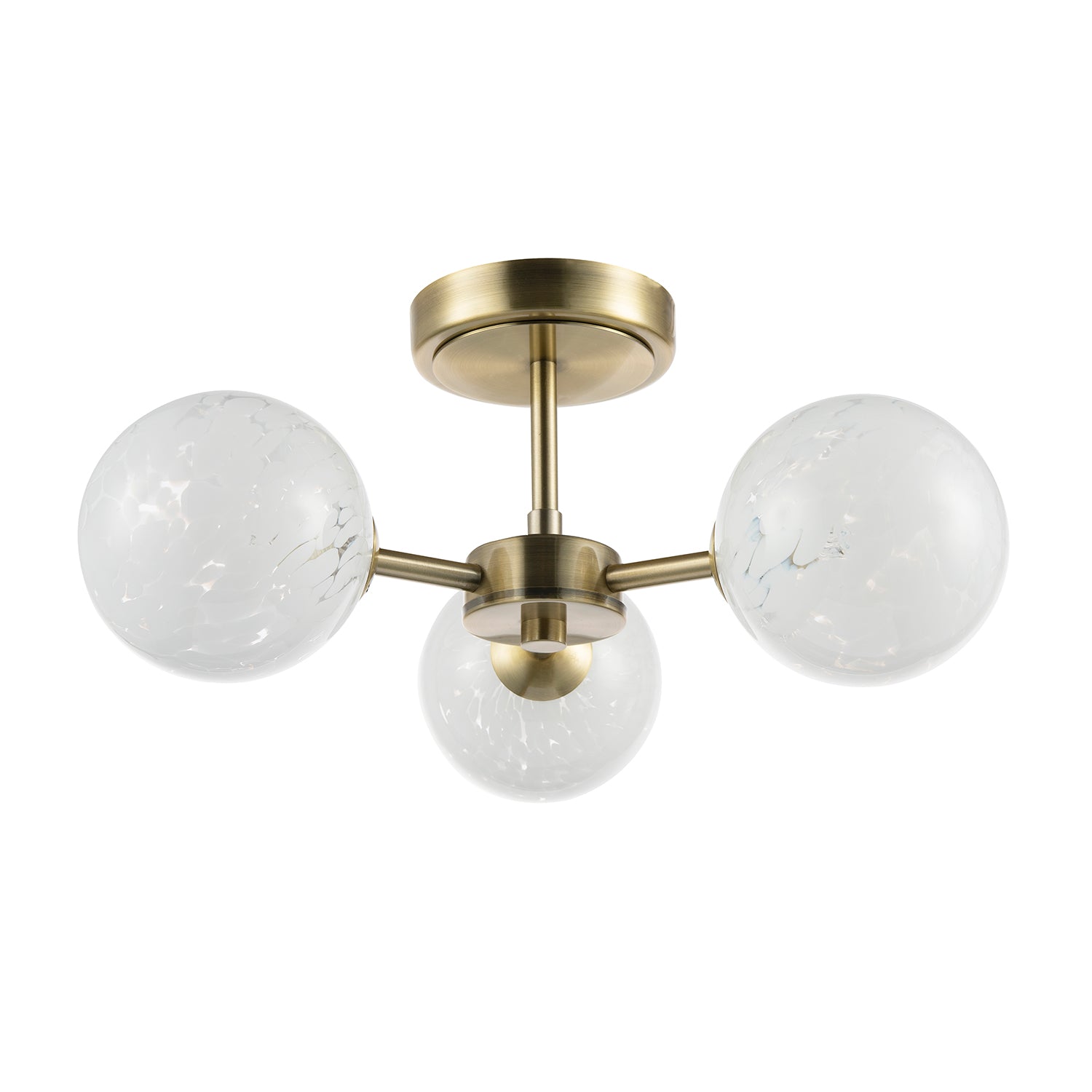 Designer Antique Brass Ceiling Light with White Confetti Snowflake Glass Shades Image 2