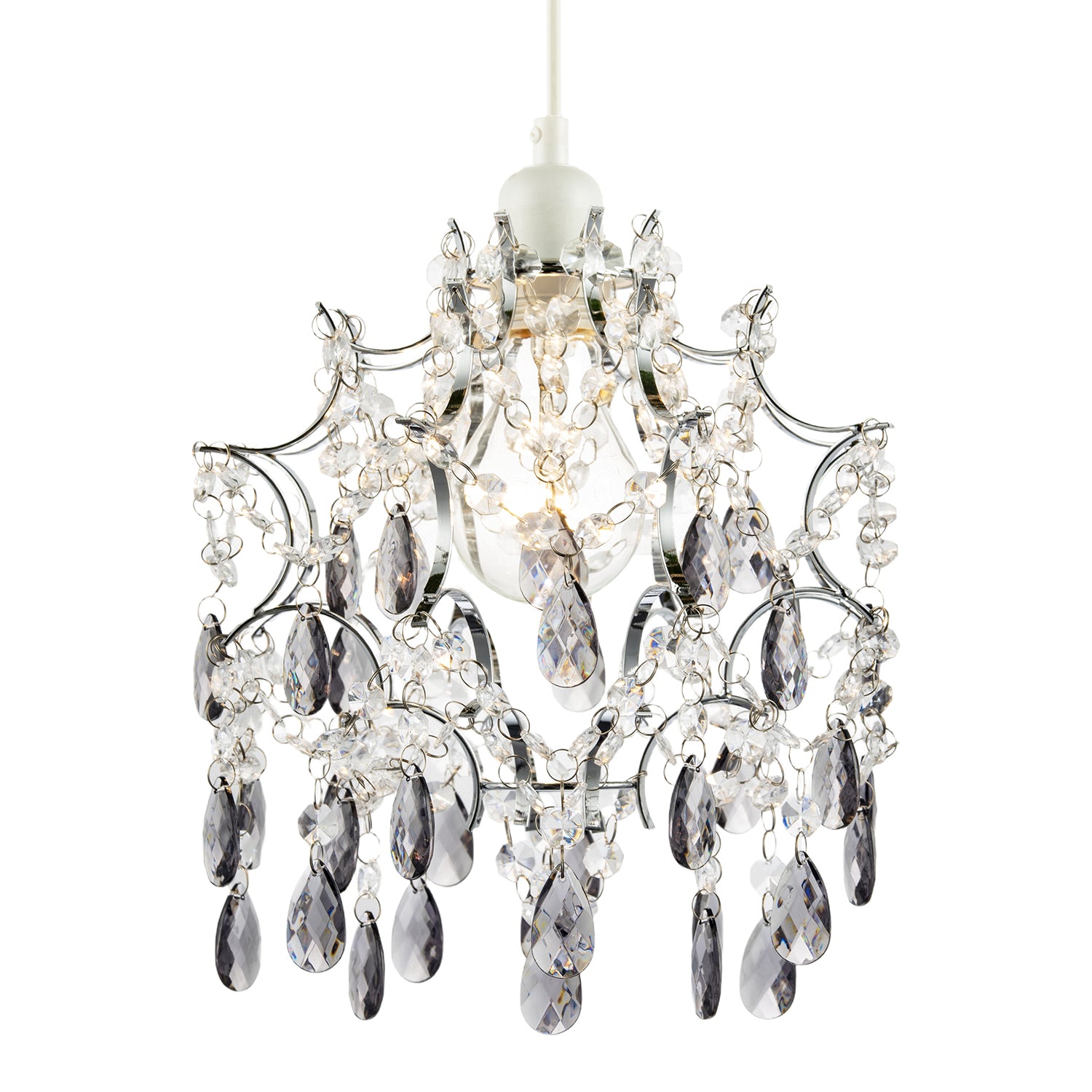 Elegant Chandelier Style Pendant Shade with Clear and Smoked Beads Image 2