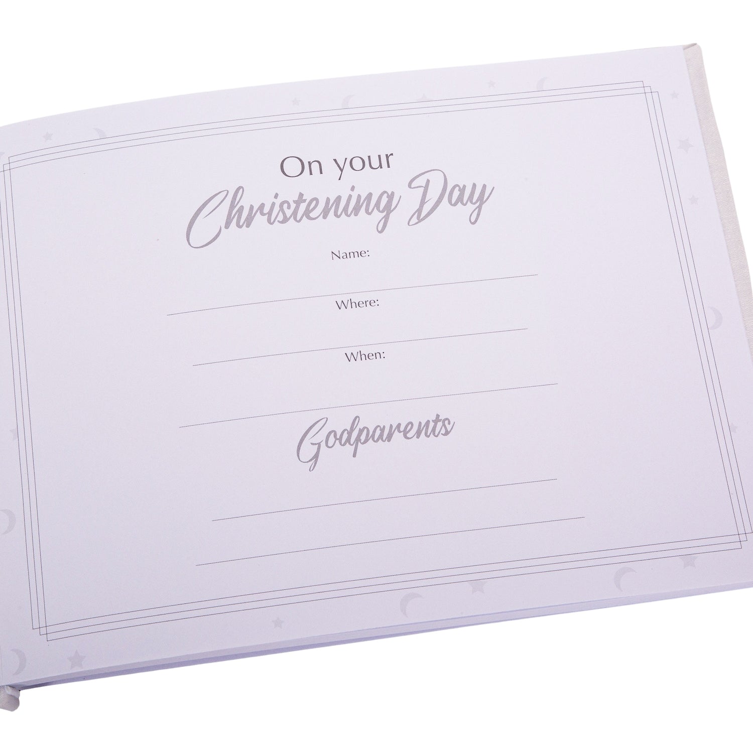 Beautiful White Satin Fabric Christening Guest Book with Silver Metal Cross Image 4