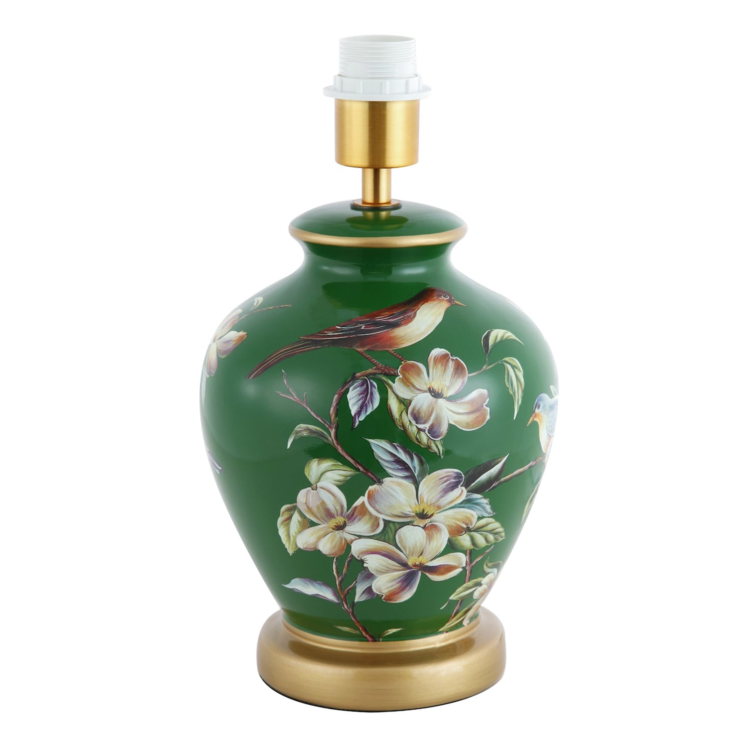 Deep Forest Green Ceramic Gloss Table Lamp Base with Birds and Floral Decoration Image 2