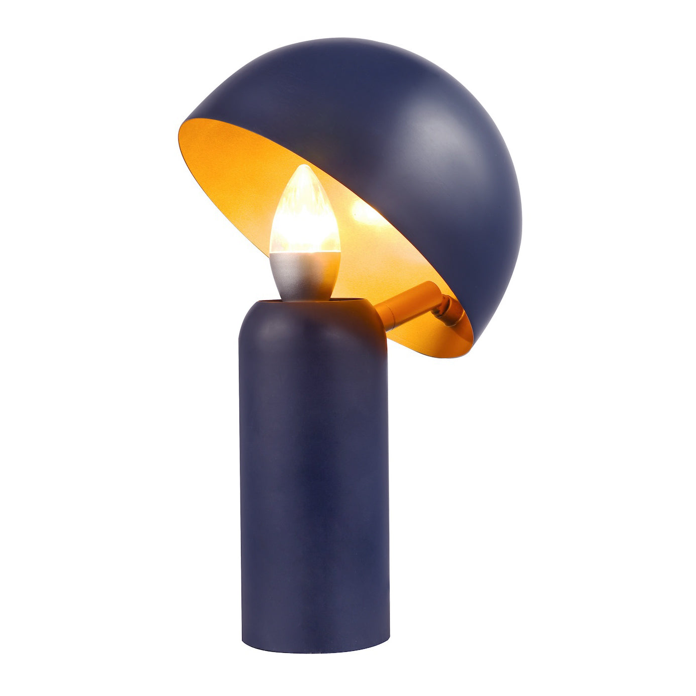 Modern Navy Blue Mushroom Lamp with Tilted Gold Inner Shade and Fabric Cable Image 1