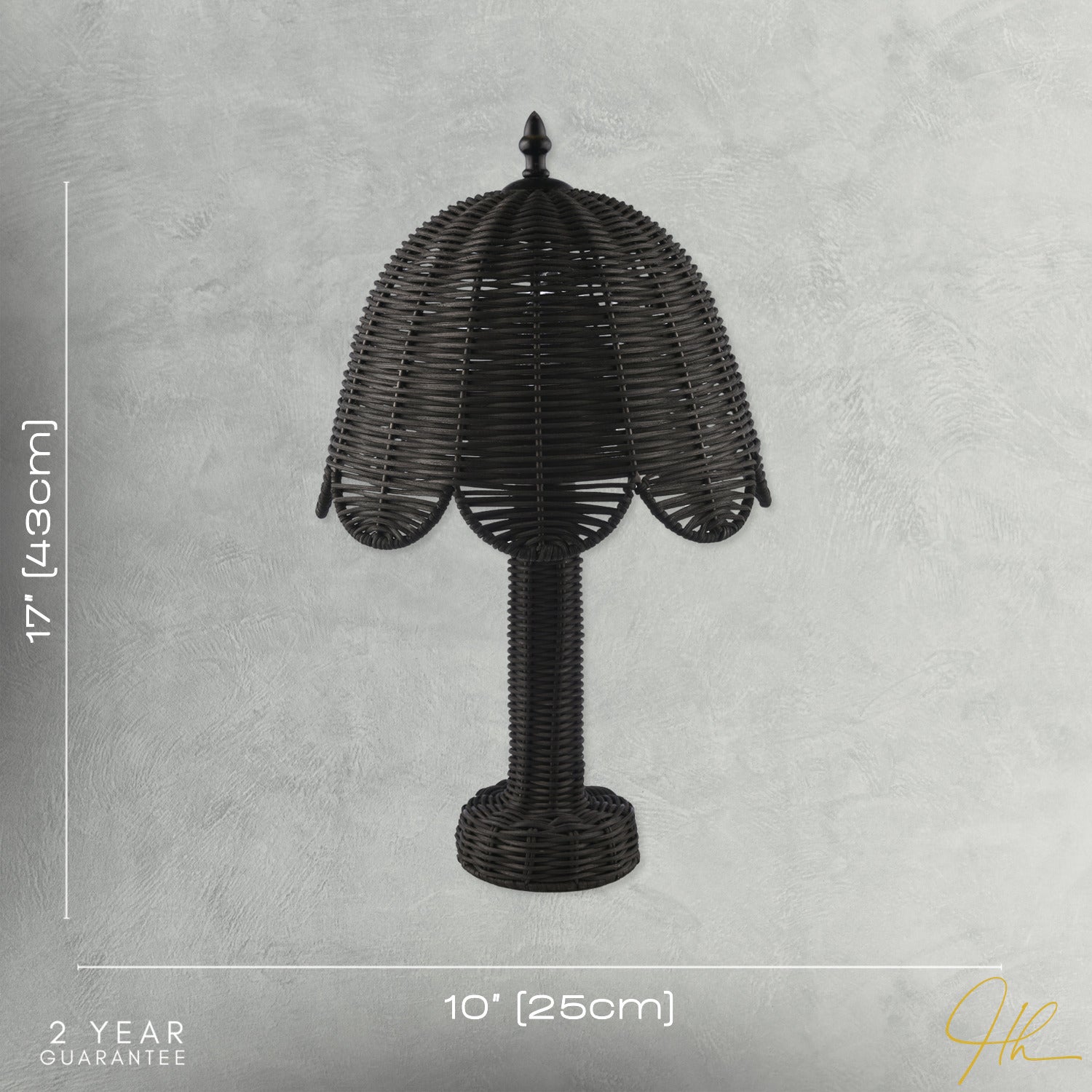 Washed Black Woven Rattan Table Lamp with Scallop Shade and Switch Image 7