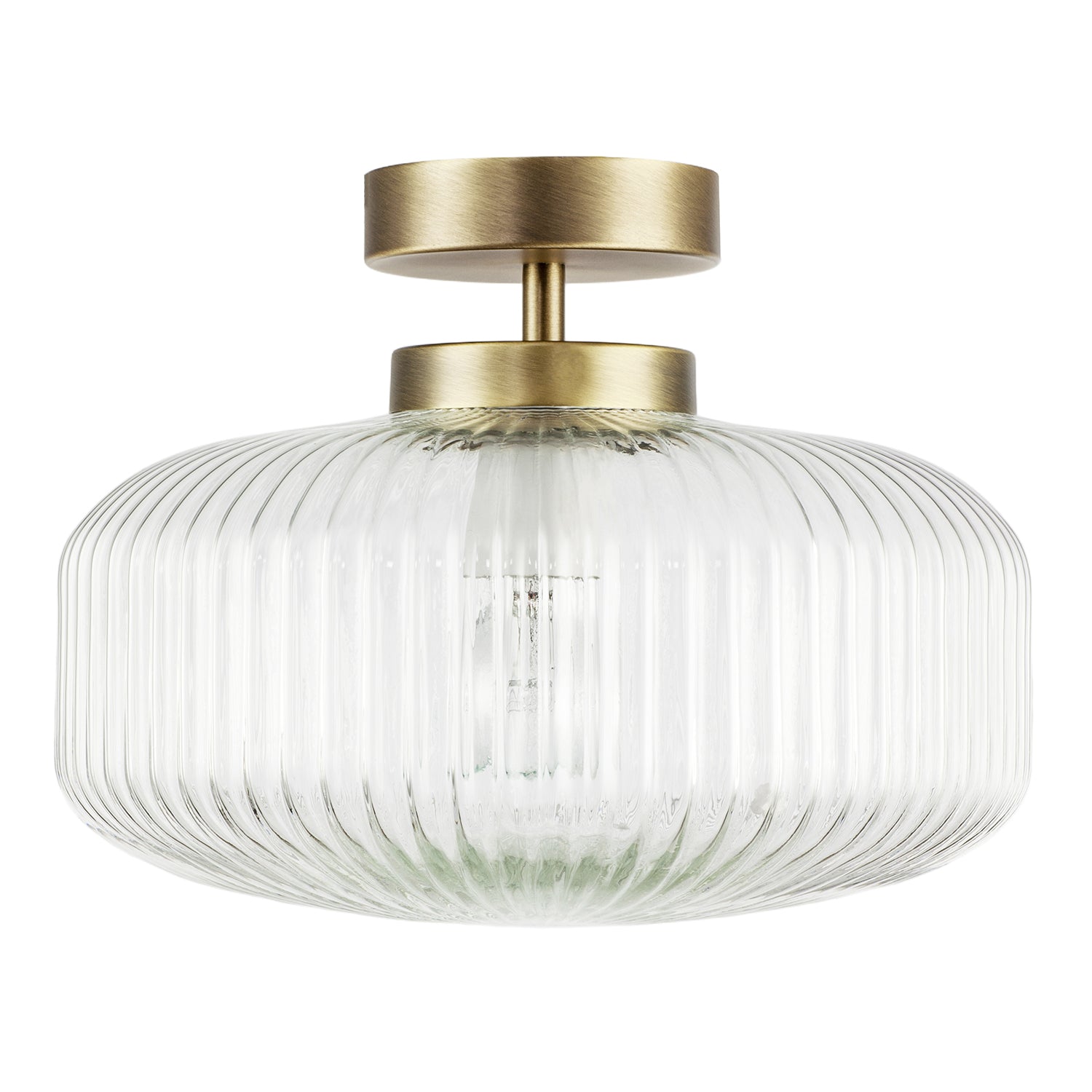 Modern Bathroom Ceiling Light with Clear Fluted Glass in Antique Brass Image 4