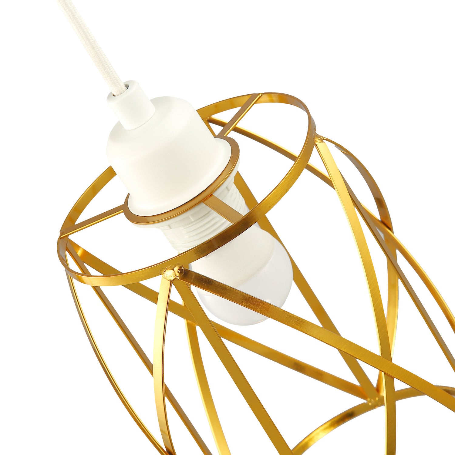 Sleek Vintage Lantern Cage Pendant Light Shade with Brushed Gold Metal Strips Image 5