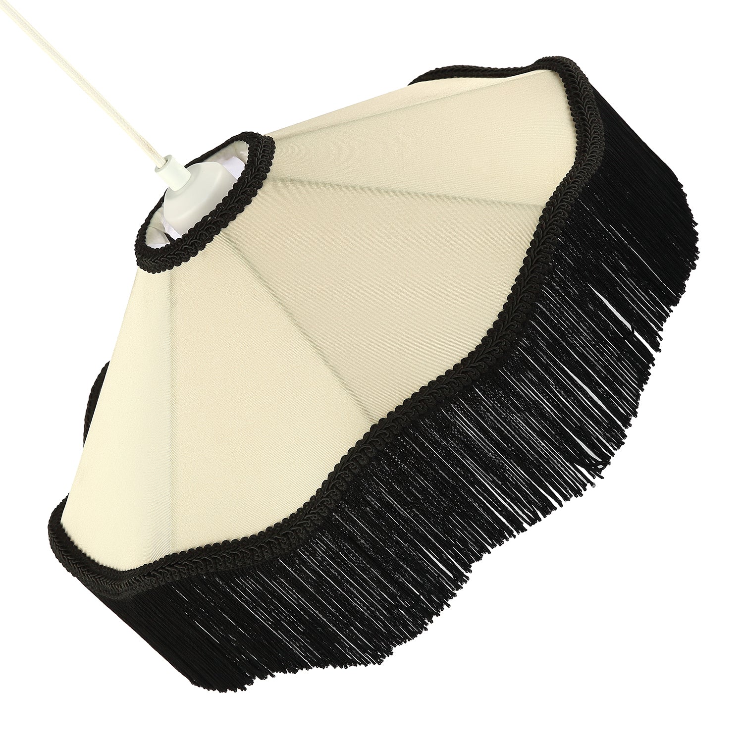 Chic Victorian Pendant Lamp Shade in Cream Faux Silk with Black Trims Image 5