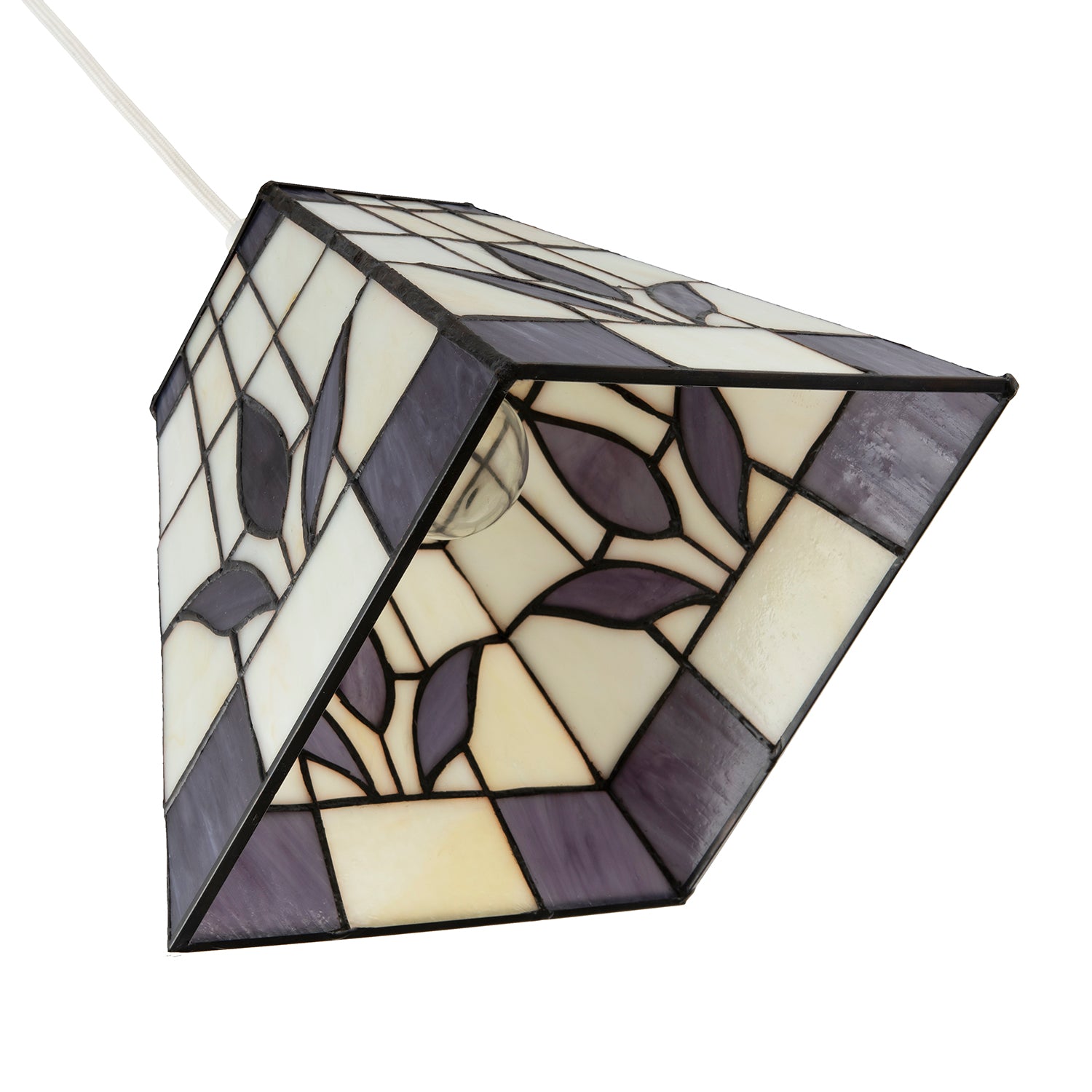 Square Purple and Amber Stained Glass Tiffany Pendant Lighting Shade Image 5