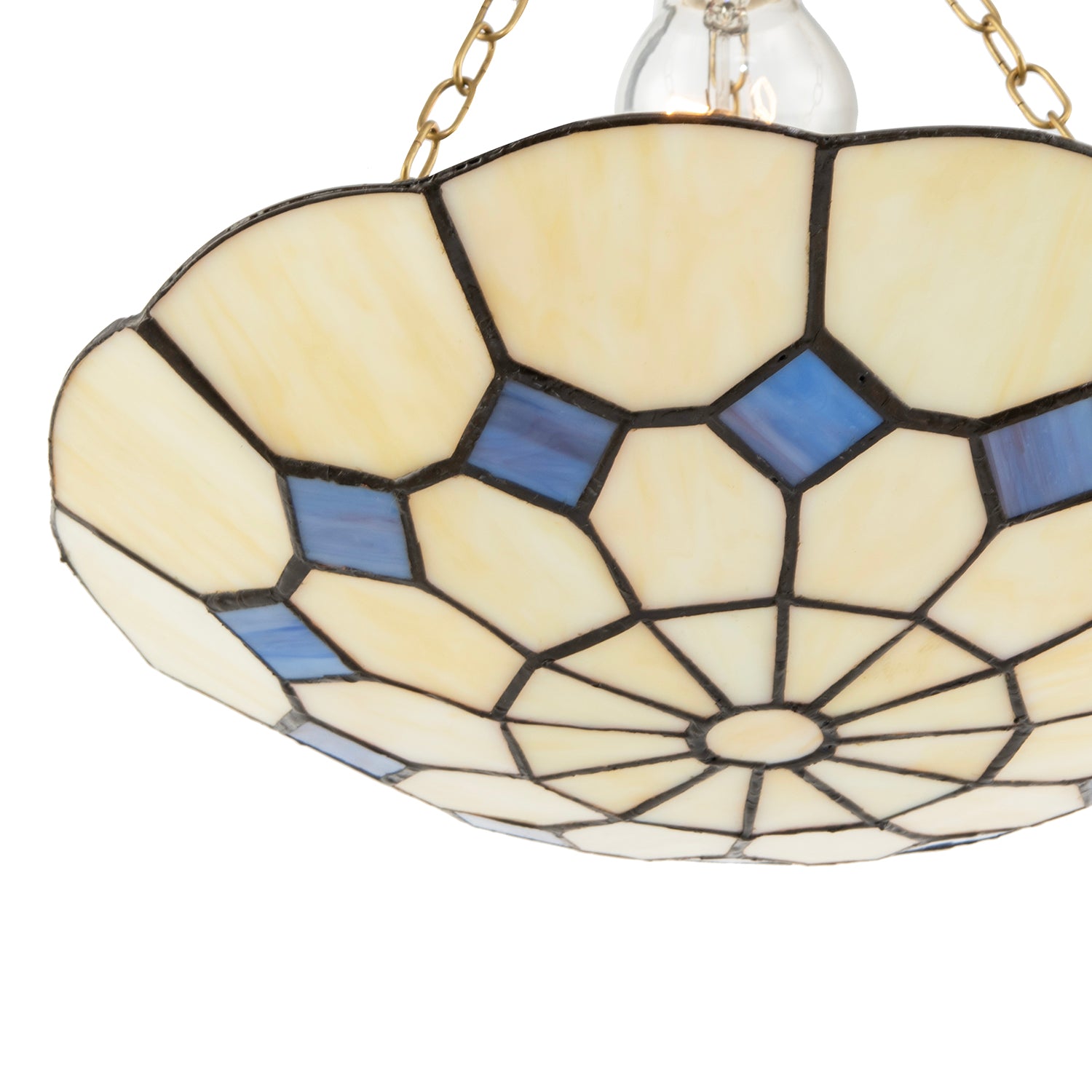 Classic Amber Stained Glass Tiffany Pendant Shade with Purple Diamonds Image 5