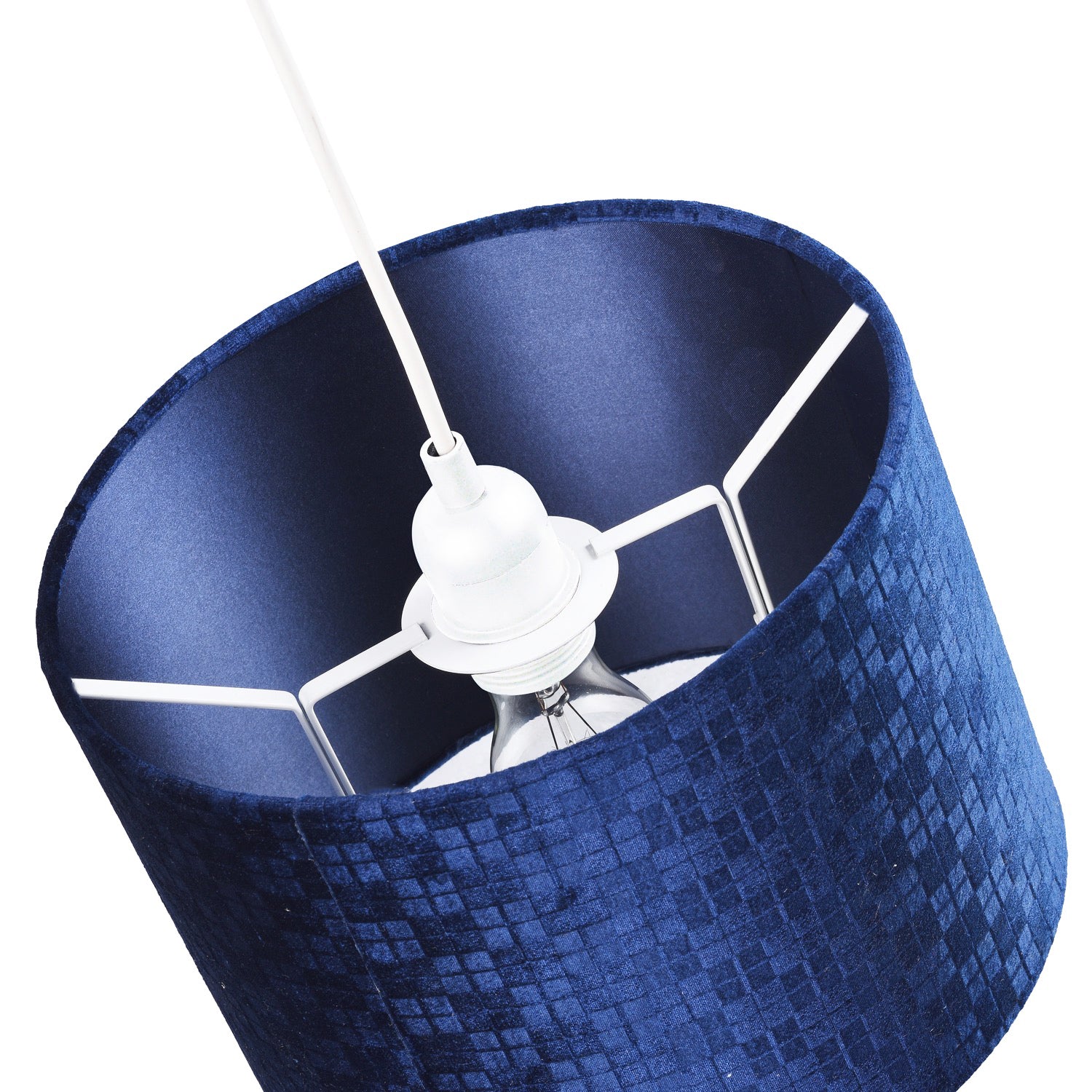 Traditional Navy Midnight Blue Velvet Lamp Shade with Mini Square Grids Pattern Image 2