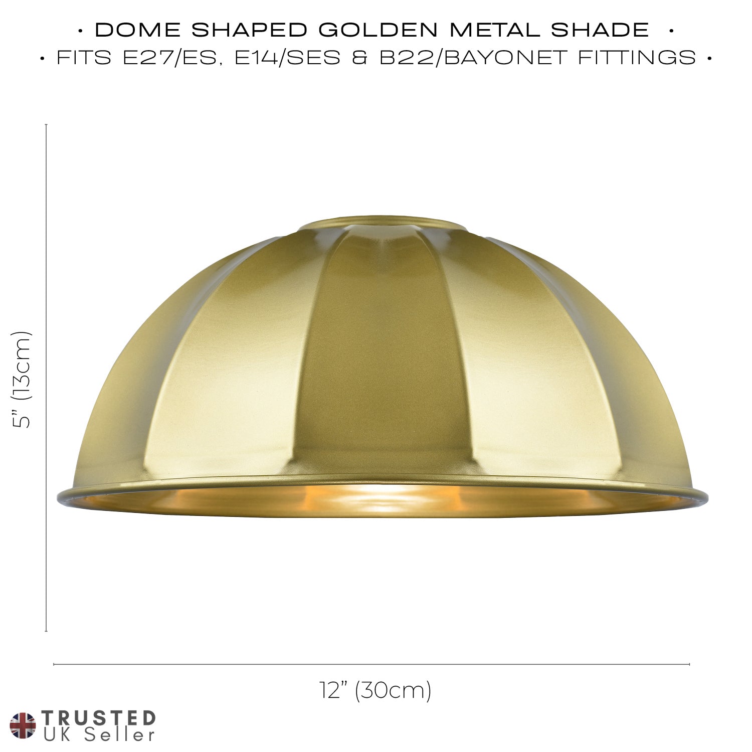 Modern Satin Gold Pendant Lighting Shade with Domed Shape and Outer Trim Lip Image 6