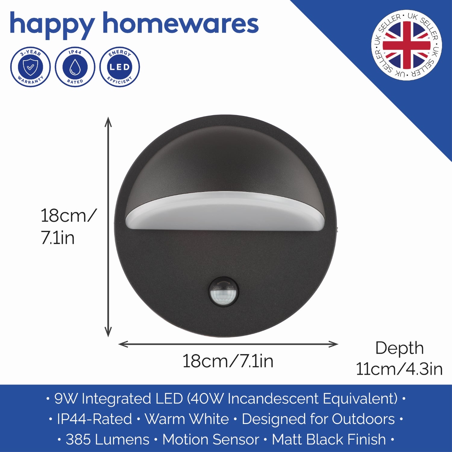 Modern Designer PIR Sensor LED Outdoor Wall Light Fitting with Matt Black Body Image 6