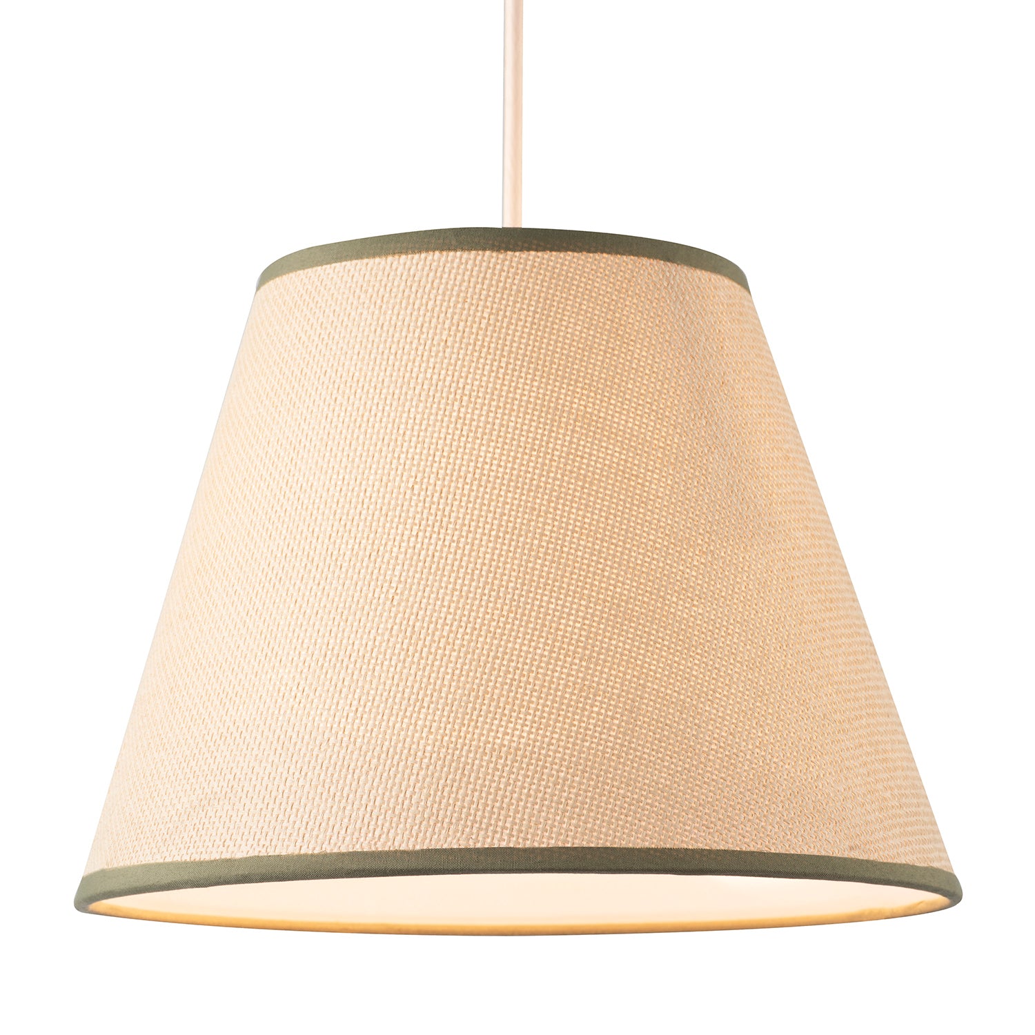 Classic Rattan Tweed Lamp Shade with Olive Green Cotton Fabric Trims Image 2