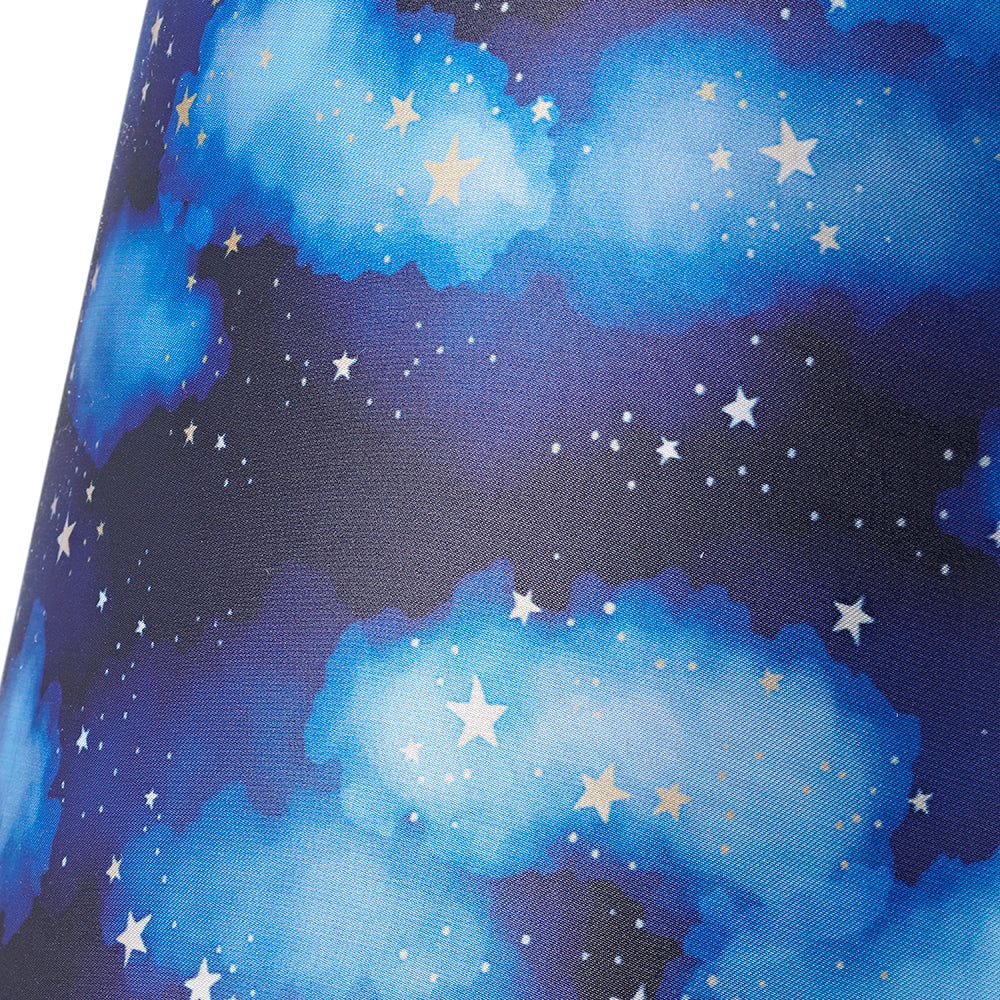 Modern Navy Blue Childrens Lamp Shade with Bright Gold Stars and White Clouds Image 3