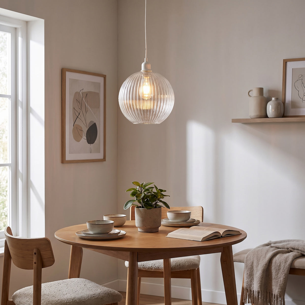 Modern Clear Transparent Line Ribbed Glass Round Pendant Light Shade Image 6