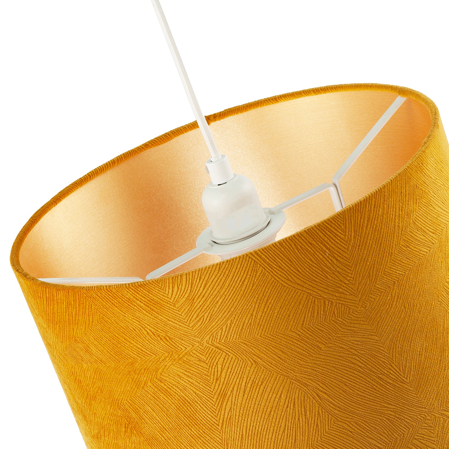 Contemporary Thin Lined Mustard Soft Velvet Fabric Round Lamp Shade Image 5