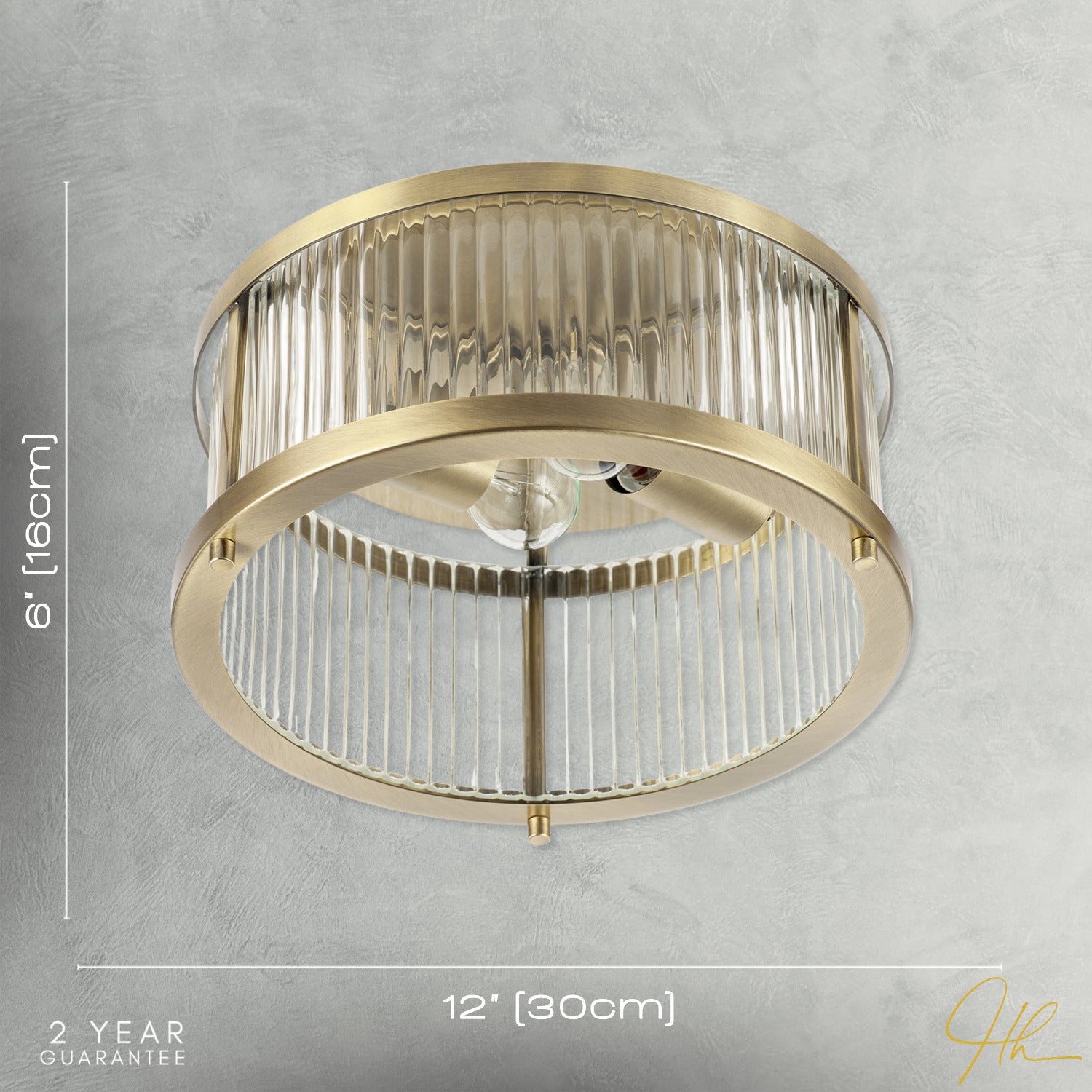 Sleek Matte Antique Brass Flush Ceiling Light with Ribbed Clear Glass Image 7