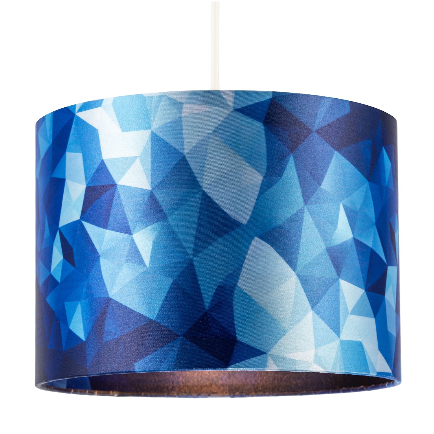 Designer Geometric Satin Fabric Round Lamp Shade with Tones of Blue Image 2