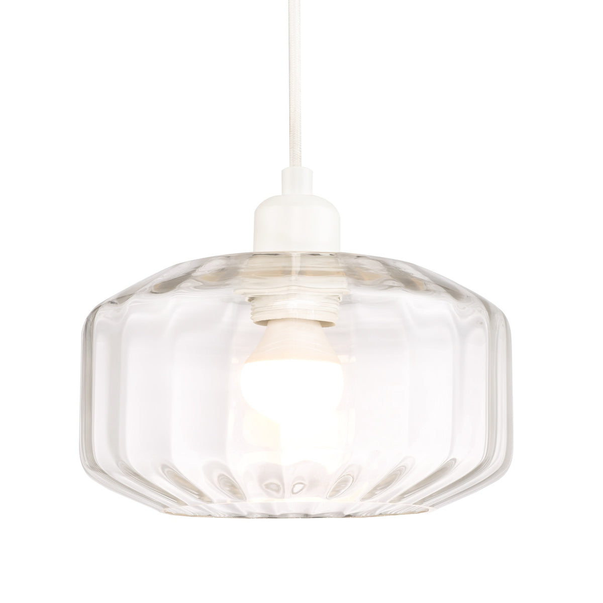 Contemporary Clear Ribbed Glass Non Electric Pendant Lamp Shade Flat Style