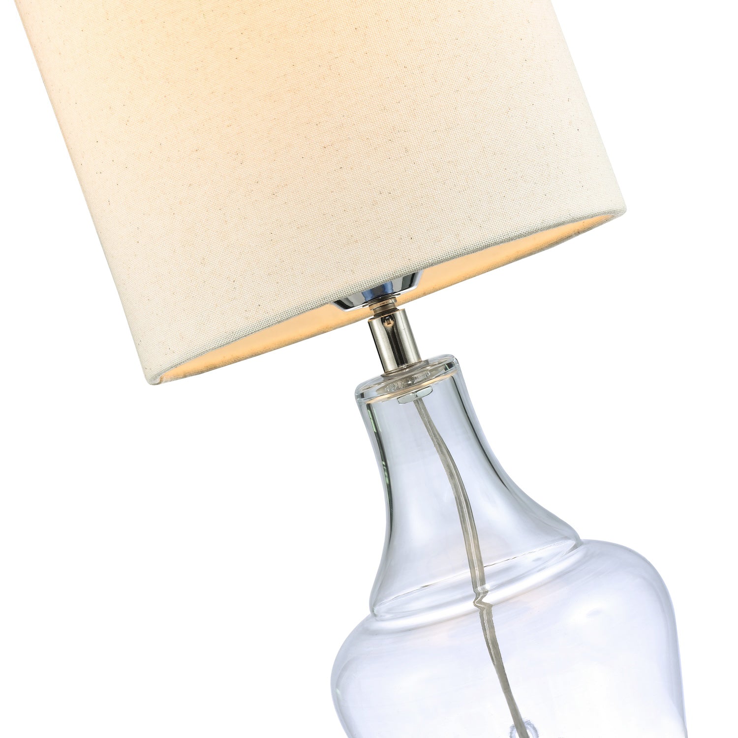 Modern Transparent Glass Lamp with Natural Linen Fabric Shade and Clear Cable Image 3