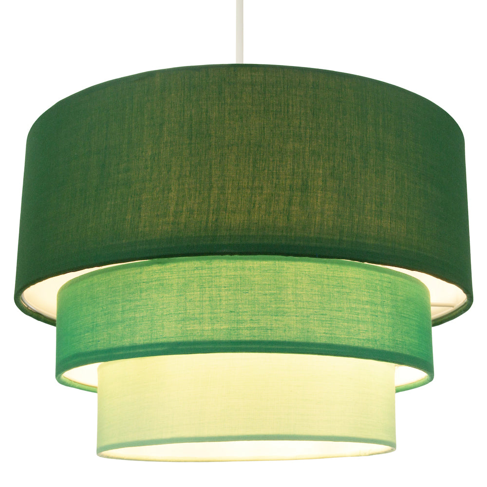 Contemporary Round Triple Tier Forest Green Cotton Fabric Pendant Light Shade Image 2