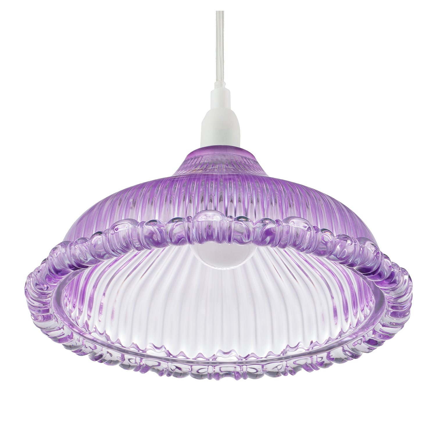 Modern Lilac Line Ribbed Glass Pendant Light Shade with Moulded Edge Image 5