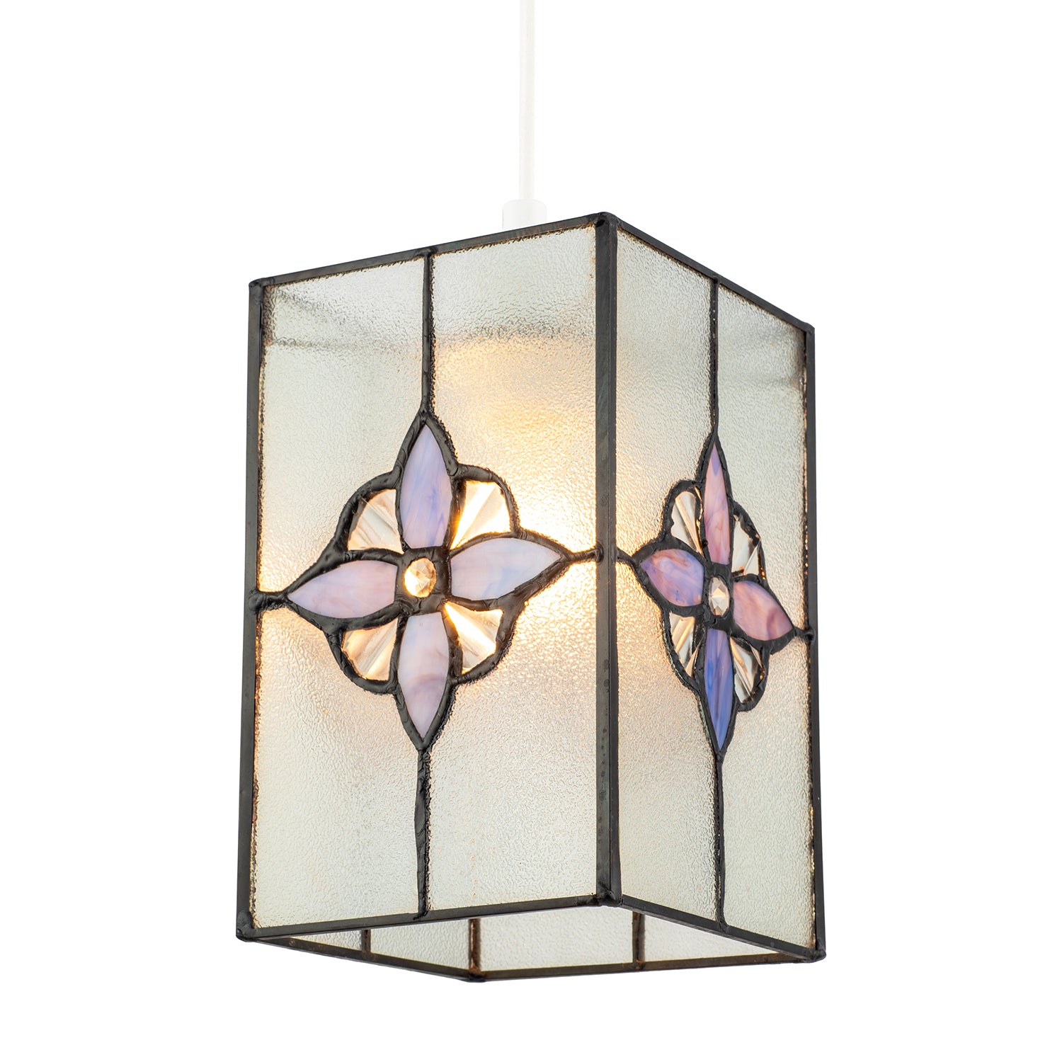 Traditional Clear Glass Tiffany Style Pendant Shade with Purple Panels Image 2