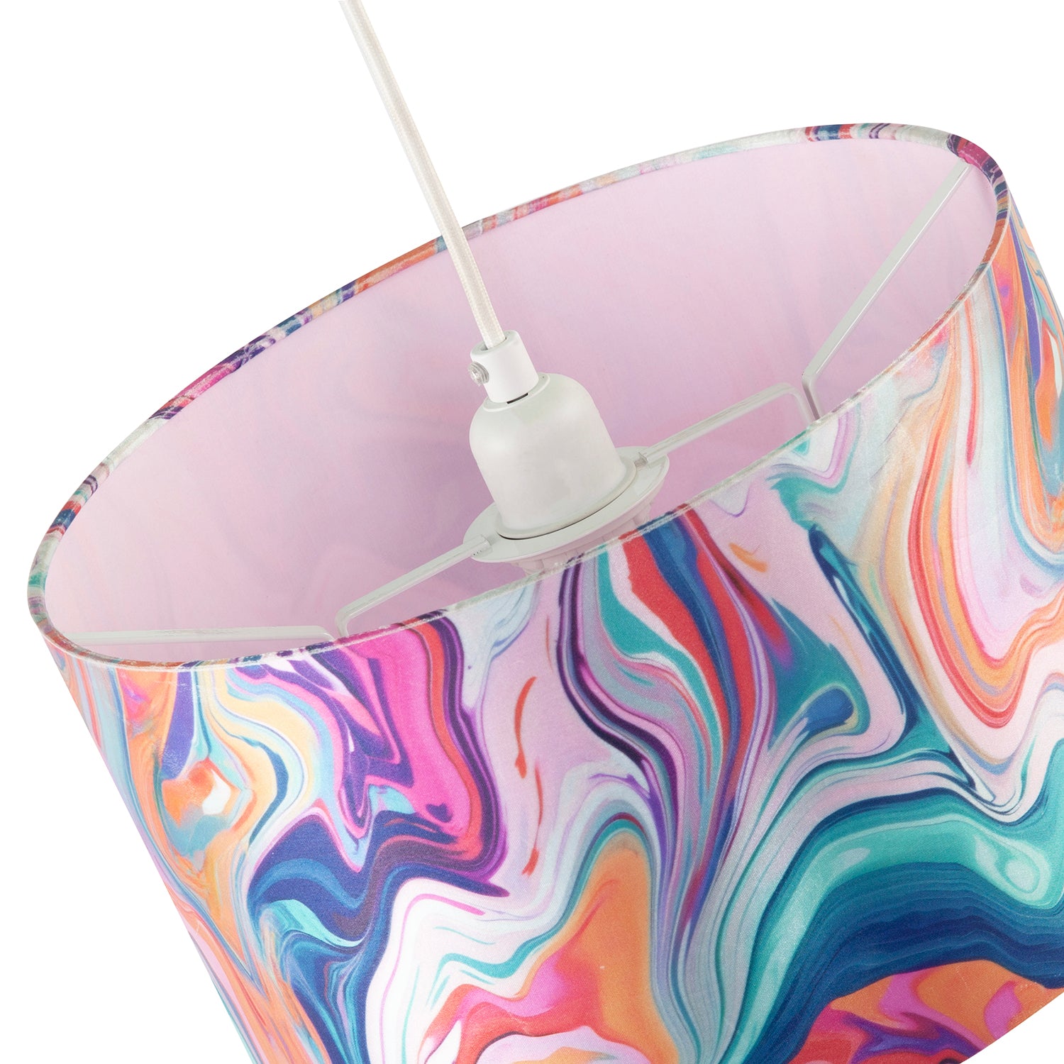 Modern Chic Satin Fabric Lamp Shade with Colour Mix Marble Design Image 3