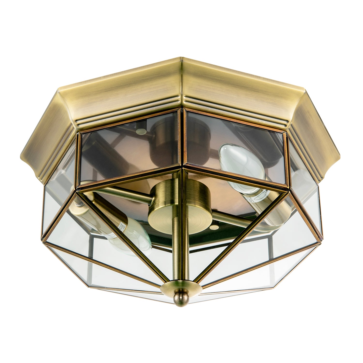 Classic Flush Ceiling Light in Antique Brass with Clear Glass Panels Image 5