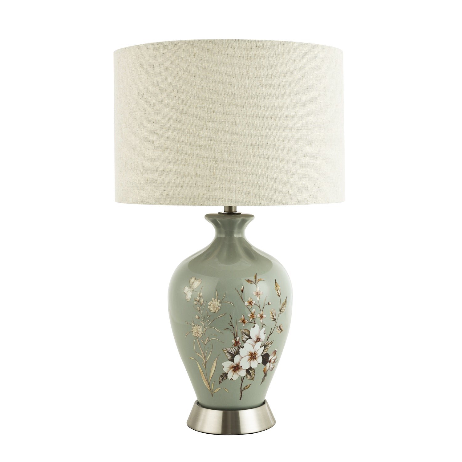 Traditional Ceramic Lamp Base in Dusty Duck Egg with Foliage and Floral Decor Image 4