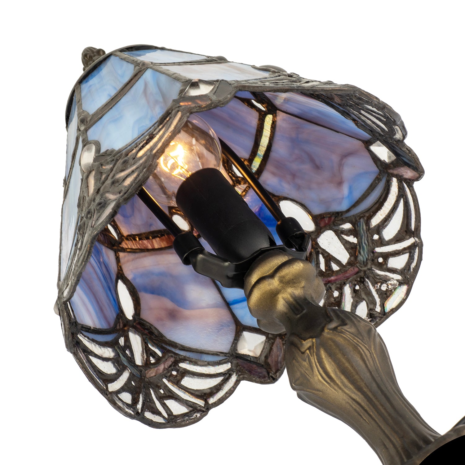 Quirky and Petite Purple Stained Glass Tiffany Lamp with Clear Beads Image 4