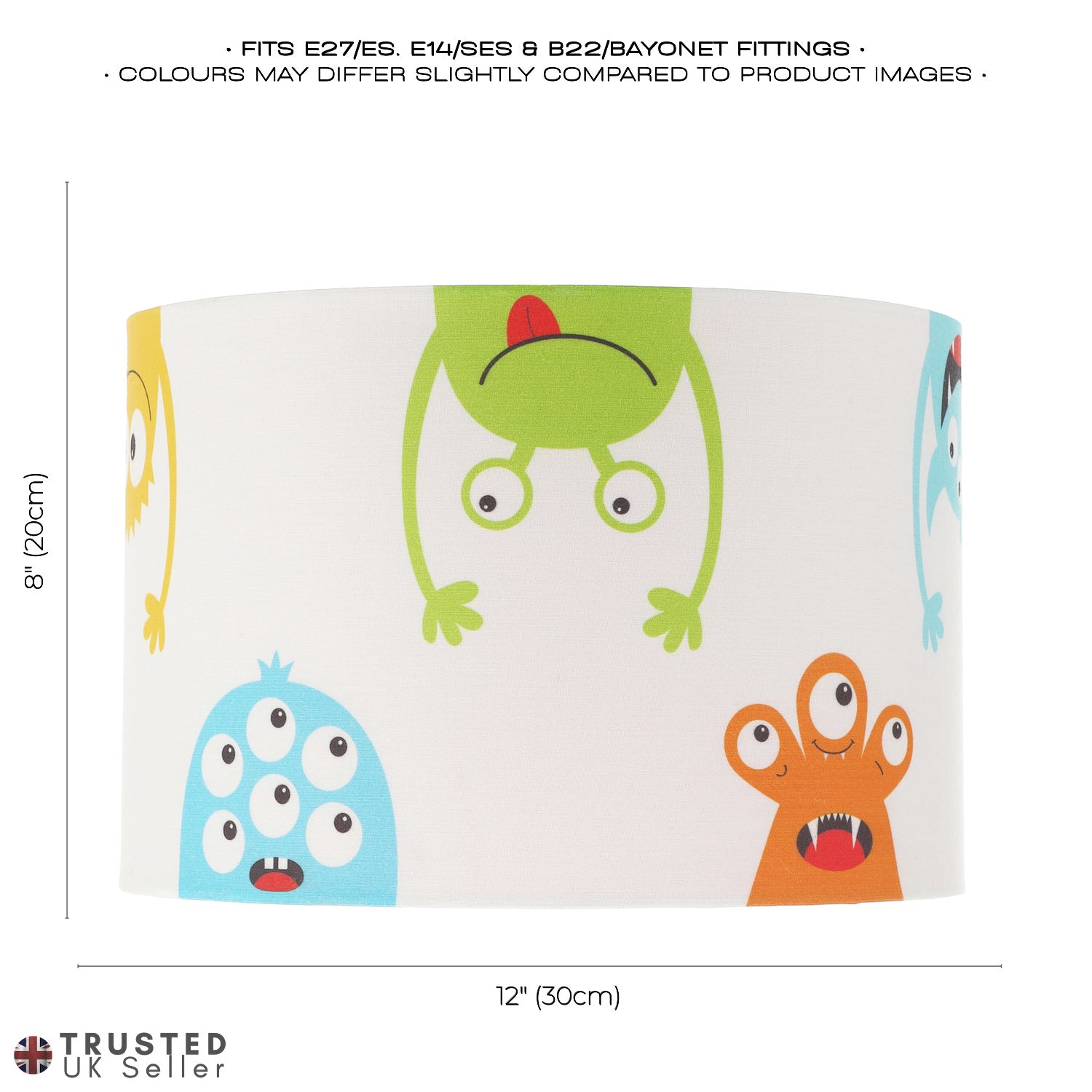 Funny Monsters Children's Lamp Shade with Red Inner and Multi Colour Monsters Image 7