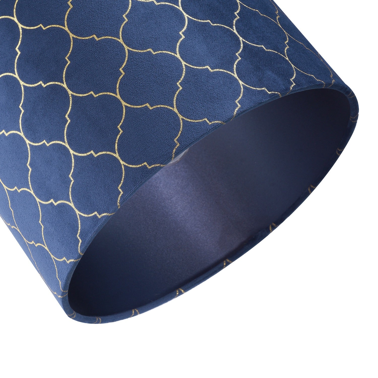 Modern Soft Brushable Midnight Blue Velvet 25cm Lamp Shade with Gold Foil Decor Image 4