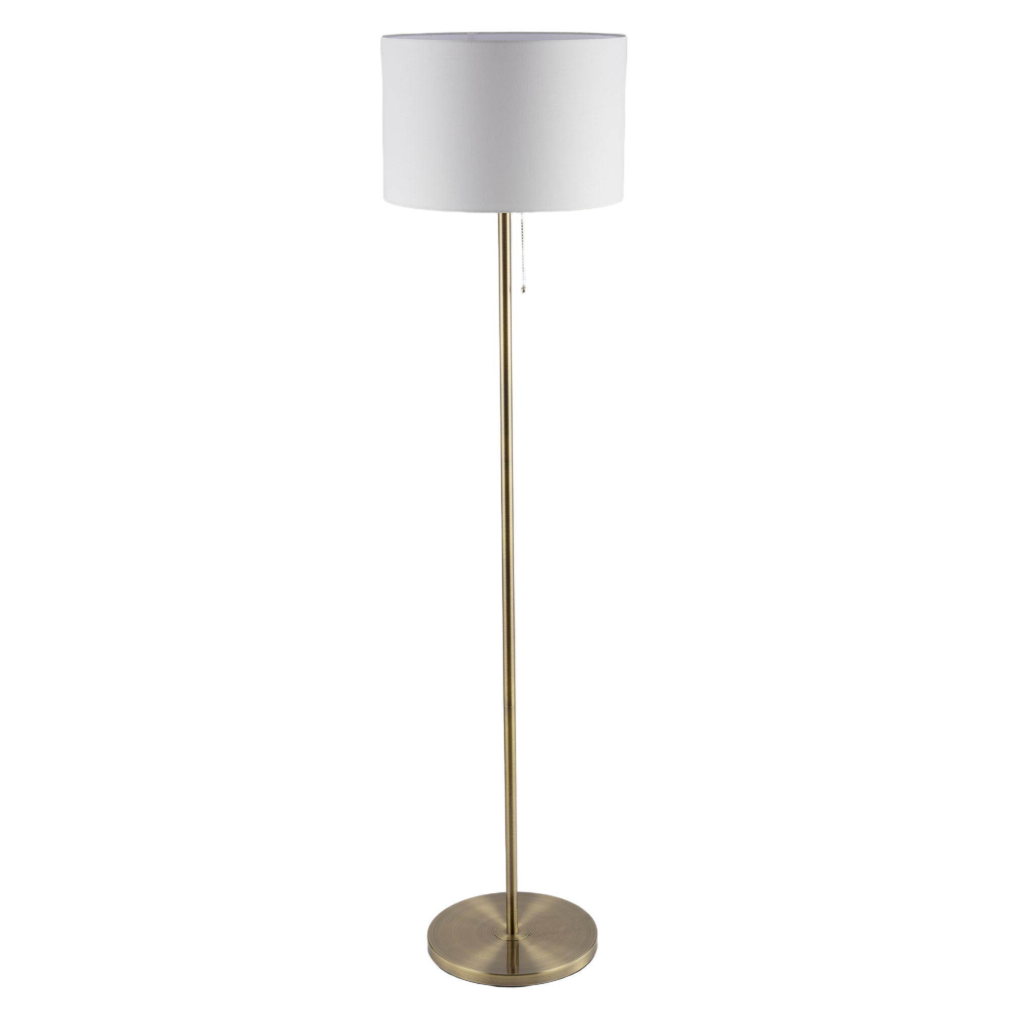 Classic Antique Brass Floor Lamp with Pull Switch and Cotton Shade Image 3