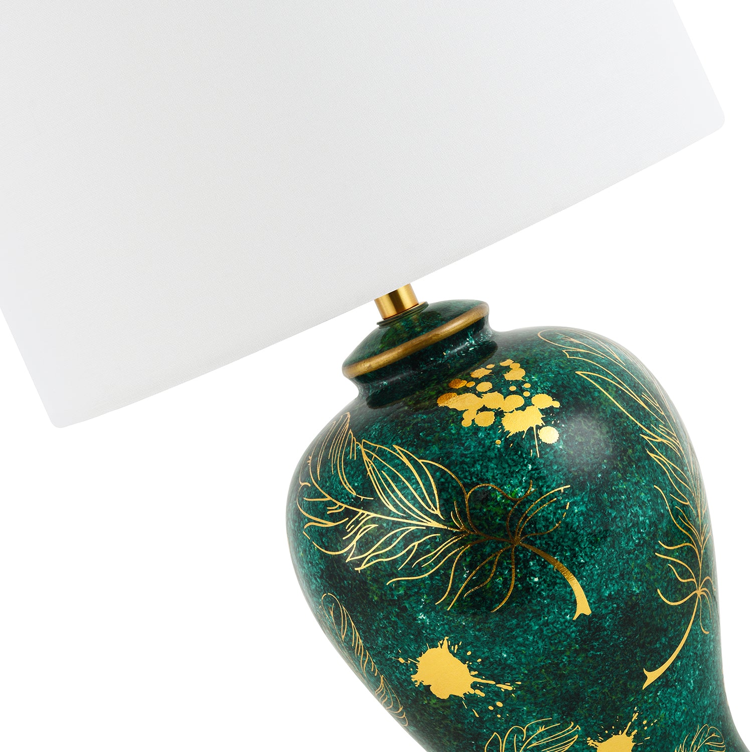 Vivid Emerald Green Ceramic Table Lamp Base with Gold Foil Flowers and Splashes Image 5