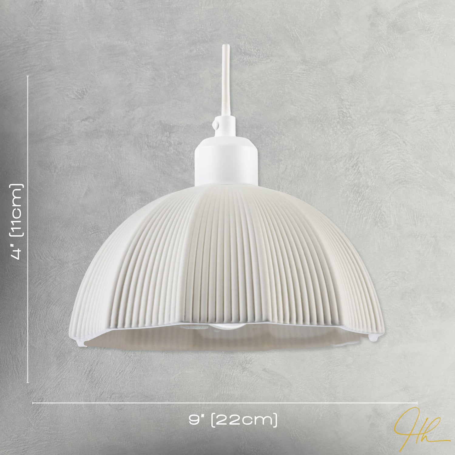 Frosted White Ceramic Umbrella Pendant Light Shade with Etched Lines Image 7