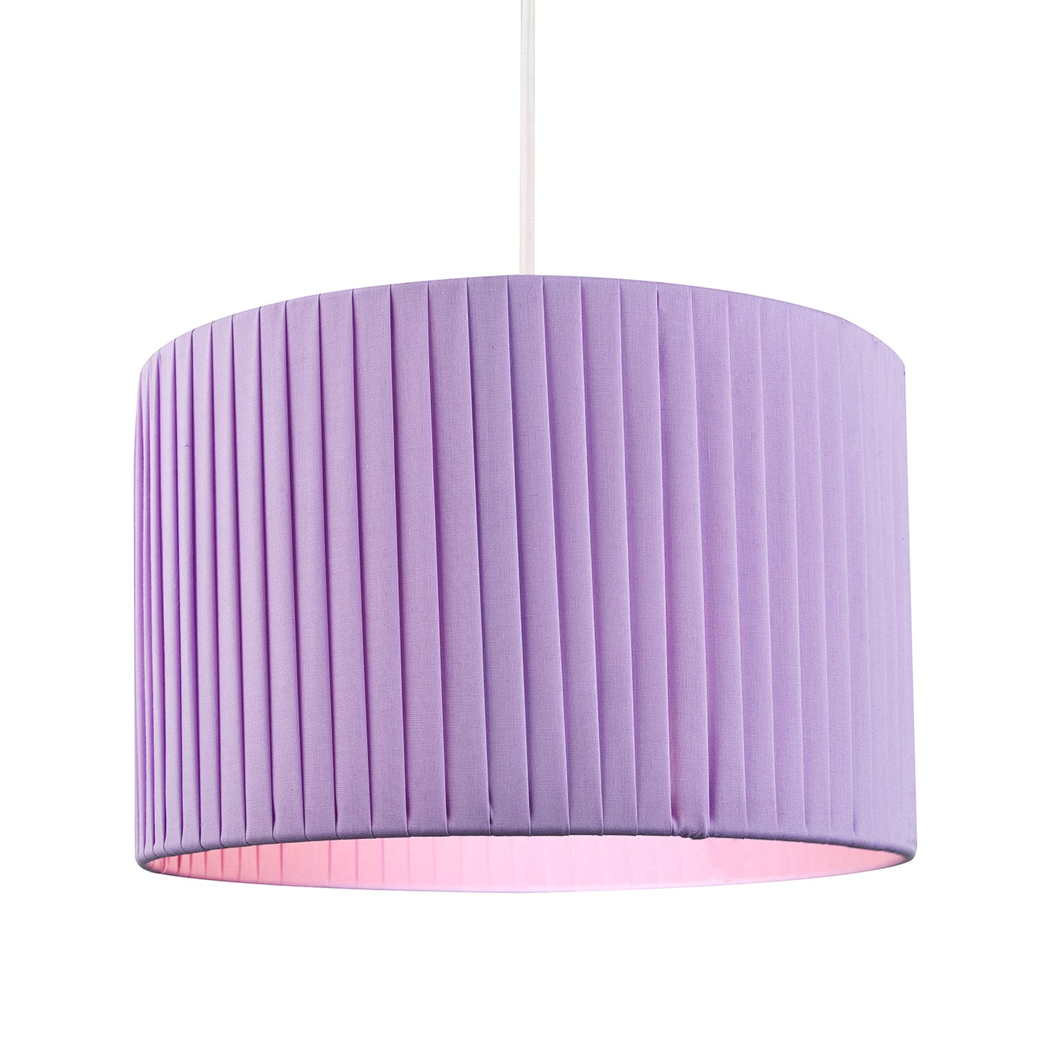 Contemporary Designer Double Pleated Lilac Cotton Fabric 12" Drum Lamp Shade Image 2