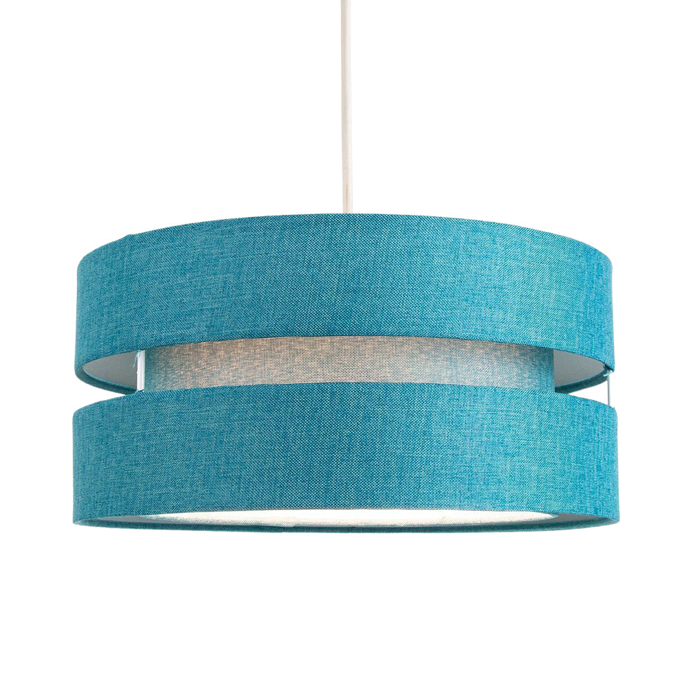 Contemporary Quality Teal Linen Fabric Triple Tier Ceiling Pendant Light Shade Image 2