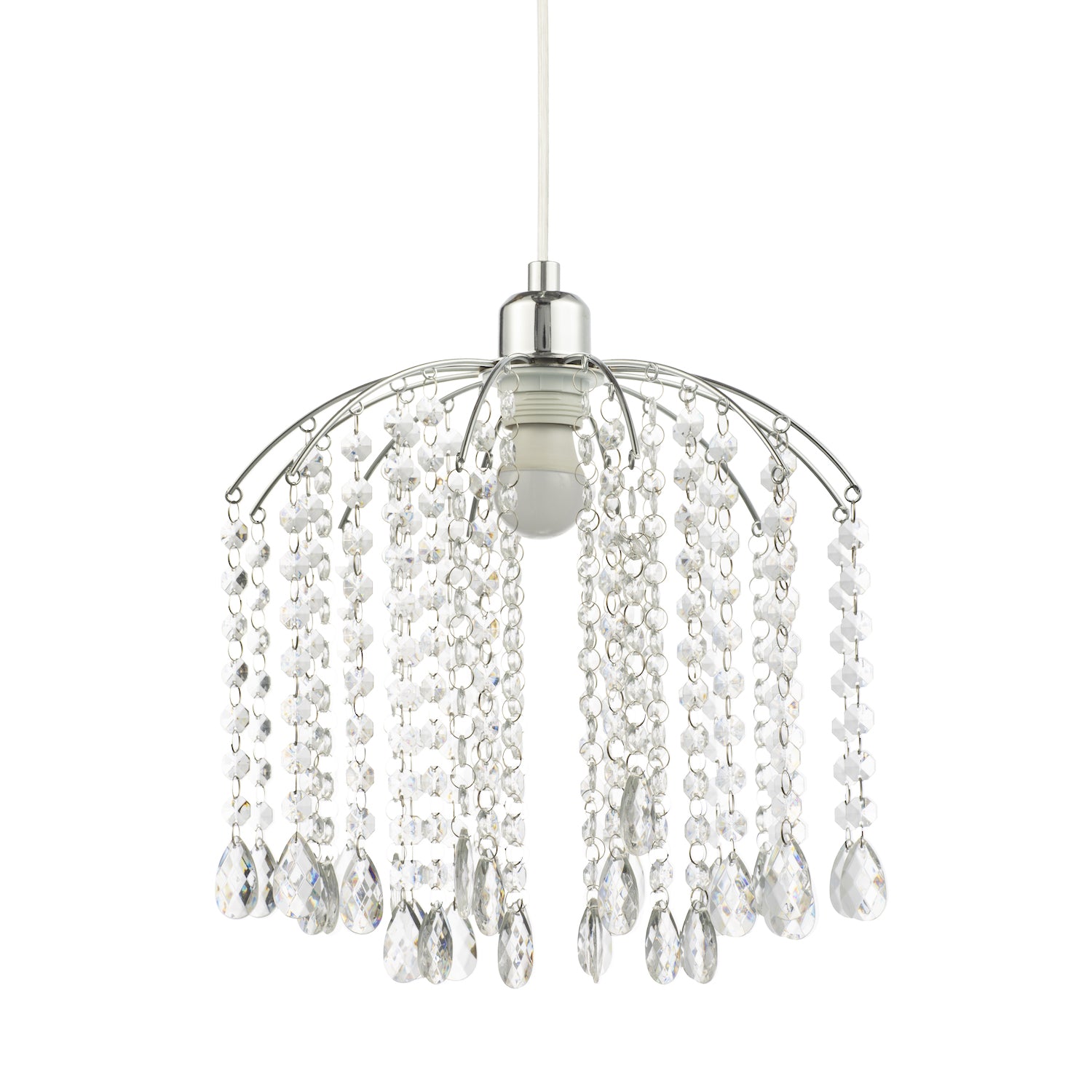 Waterfall Pendant Lamp Shade with Clear Acrylic Droplets and Chrome Metal Frame Image 3