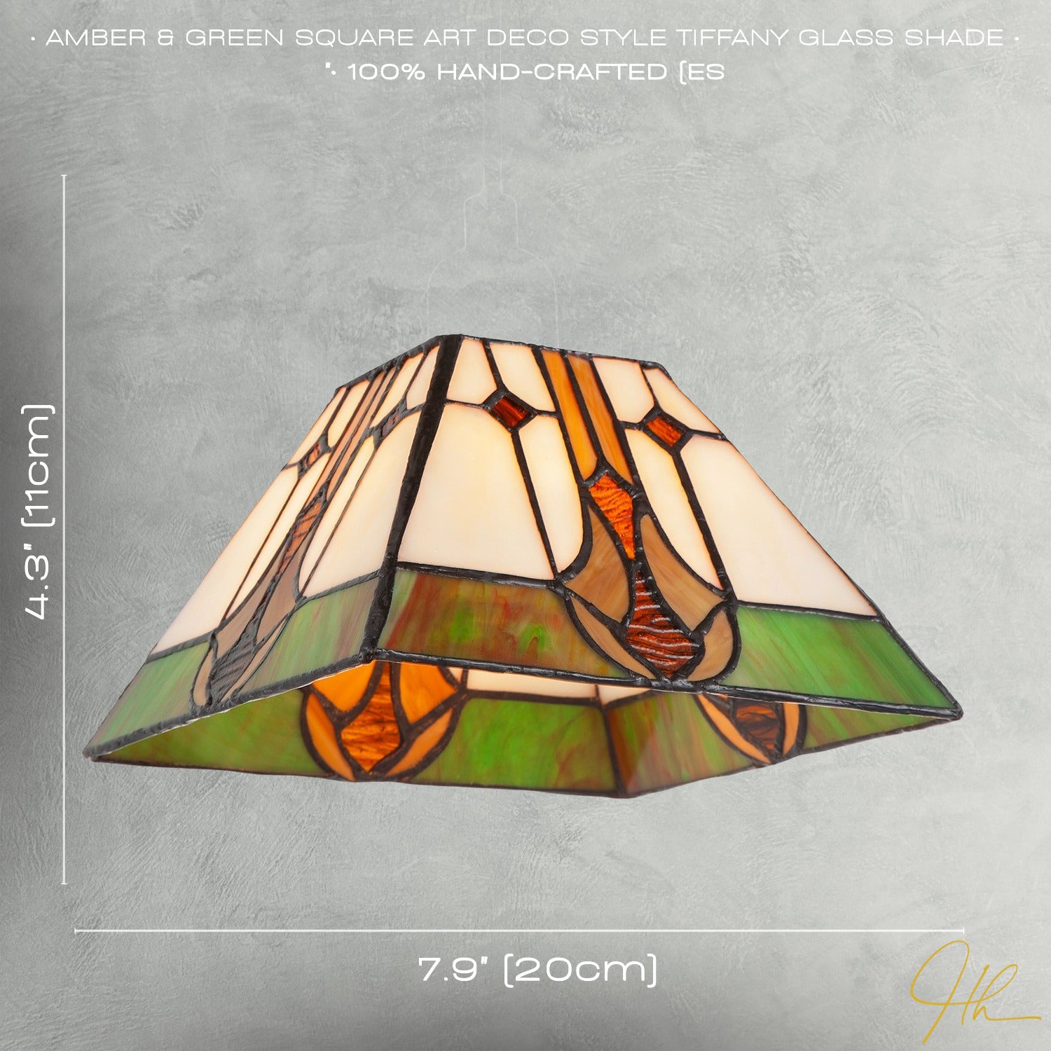 Designer Art Deco Tiffany Glass Pendant Light Shade in Green and Amber Image 7