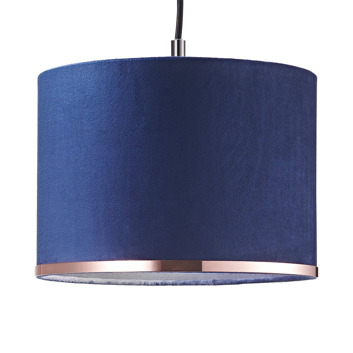 Contemporary Midnight Navy Blue Soft Velvet 10" Lamp Shade with Copper Ring Image 2