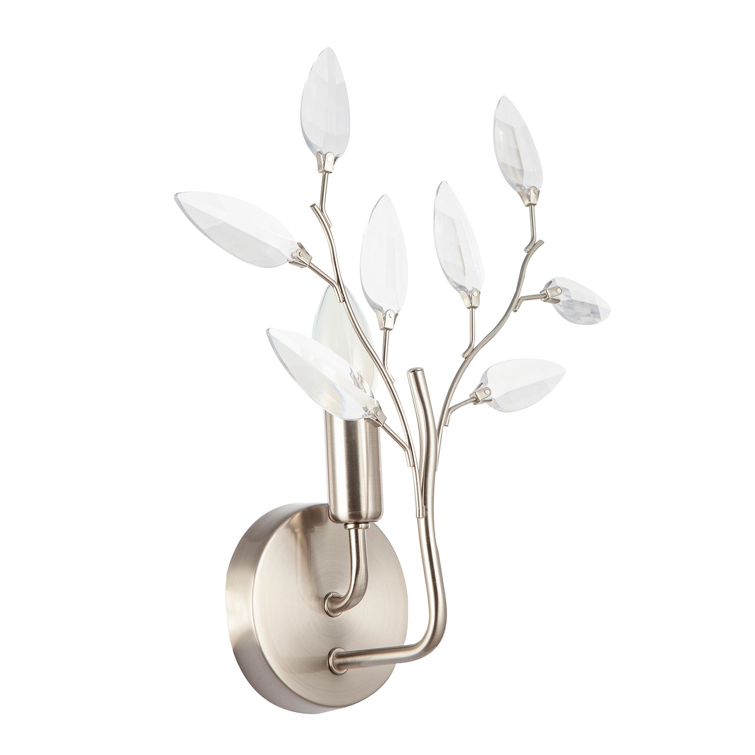 Modern Birch Satin Nickel Plated Wall Light Fixture with Clear Acrylic Leaves Image 2