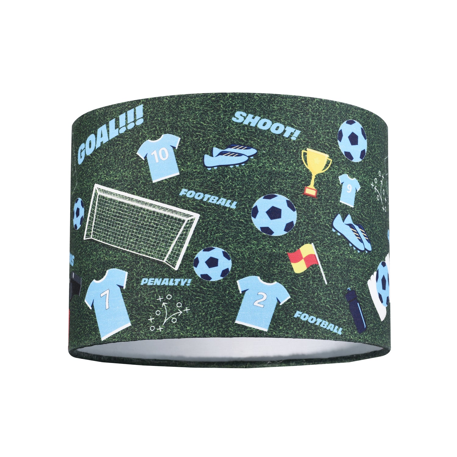 Sky Blue Themed Football Cotton Fabric Lamp Shade with Grass Background Image 1