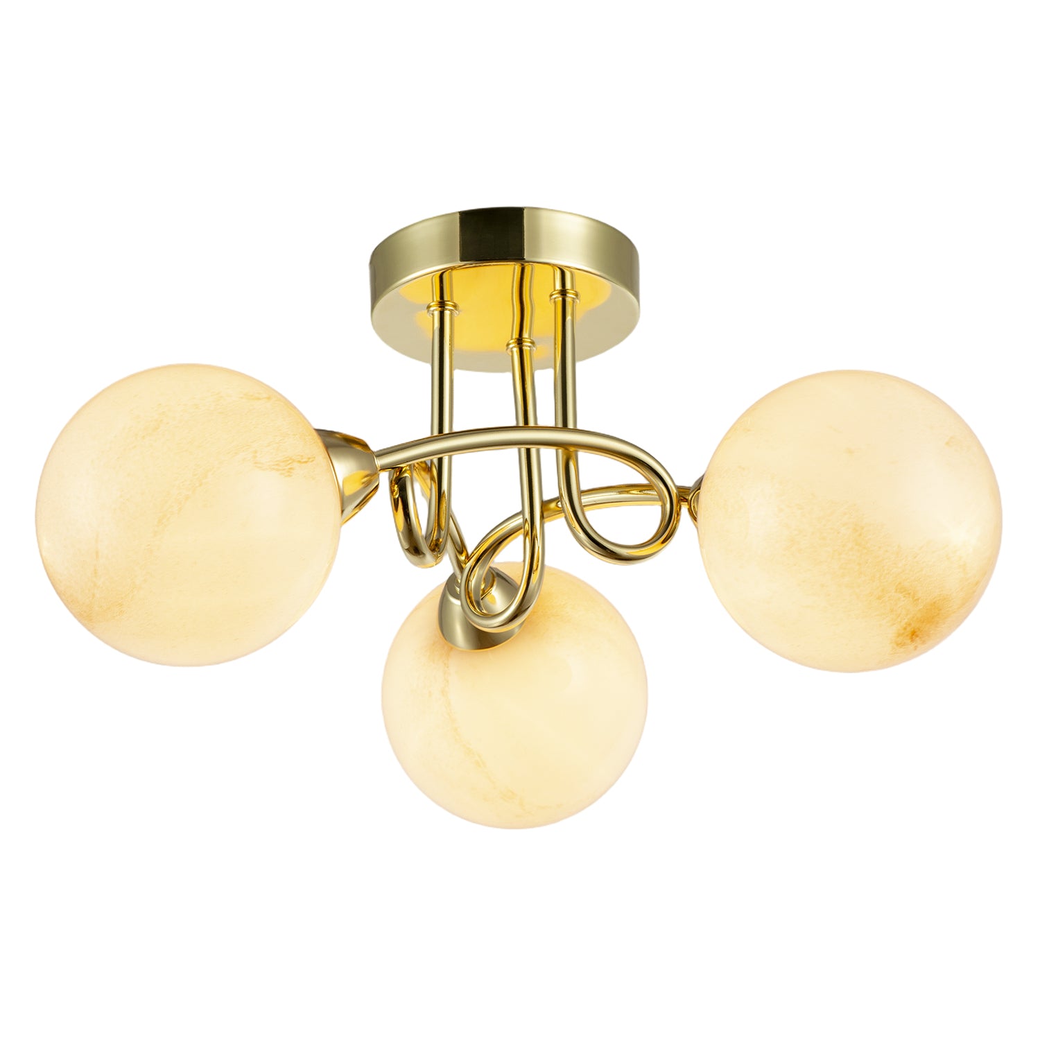 Modern Polished Gold Ceiling Light with Amber Marble Glass Shades Image 8