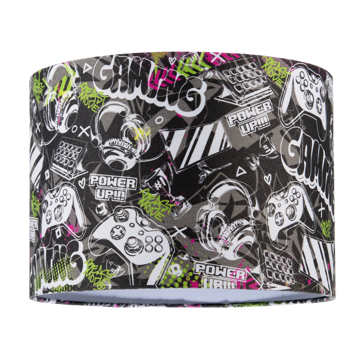 Gaming Themed Cotton Fabric Modern Lamp Shade in Black and Neon Green Image 1