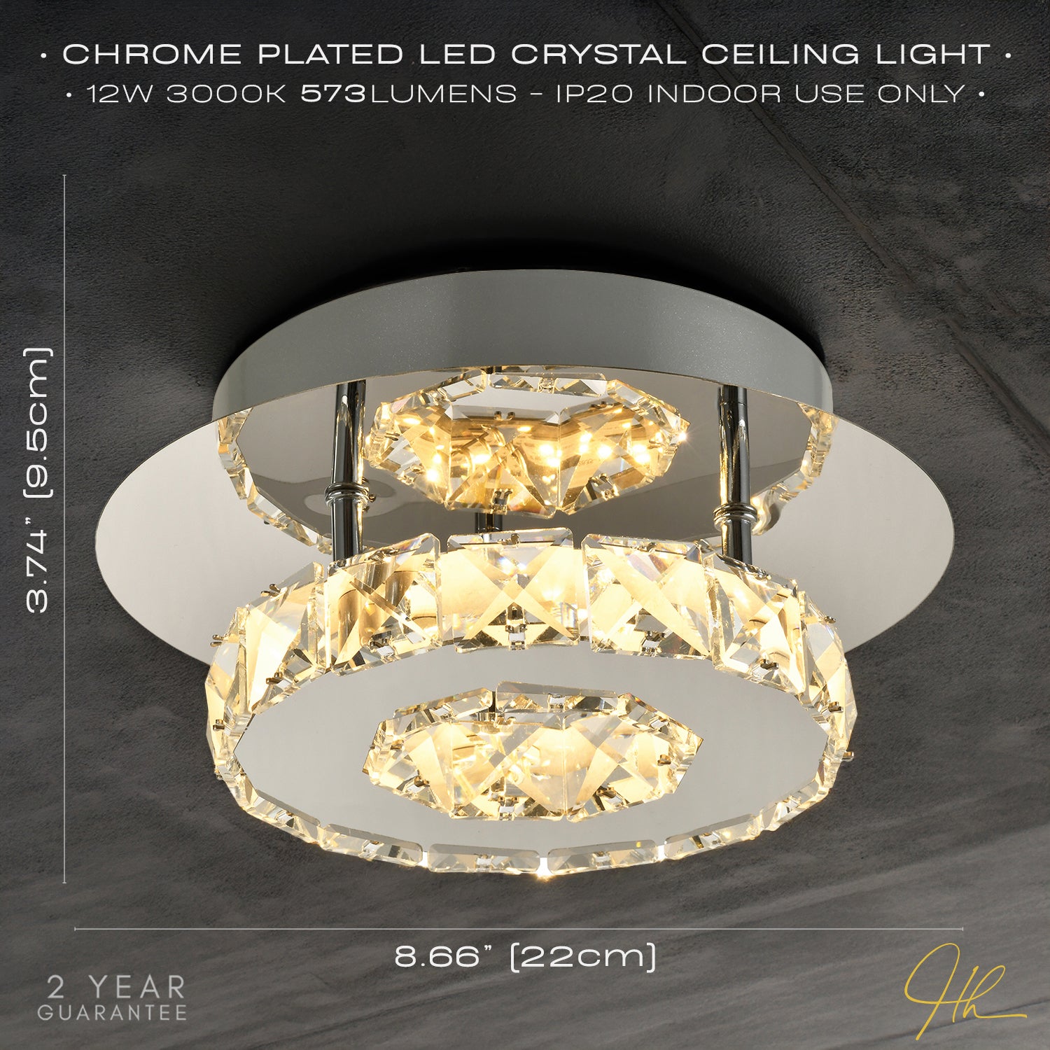 Modern LED Ceiling Light with Chrome Plated Metal and Clear Crystal Glass Beads Image 6