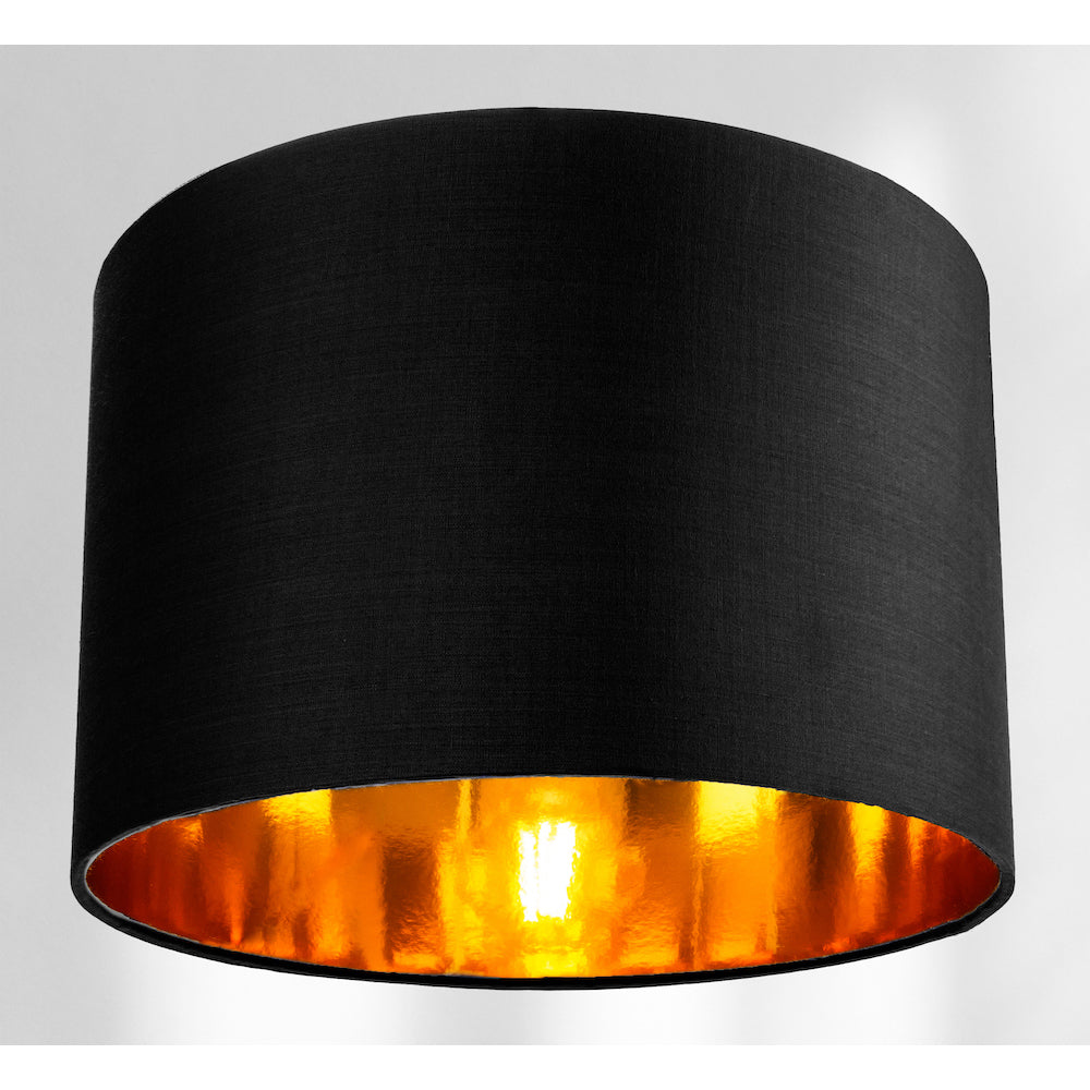 Contemporary Black Cotton 12" Table/Pendant Lamp Shade with Shiny Golden Inner Image 2