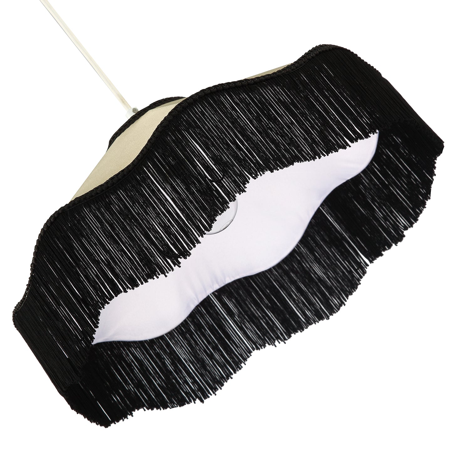 Chic Victorian Pendant Lamp Shade in Cream Faux Silk with Black Trims Image 3