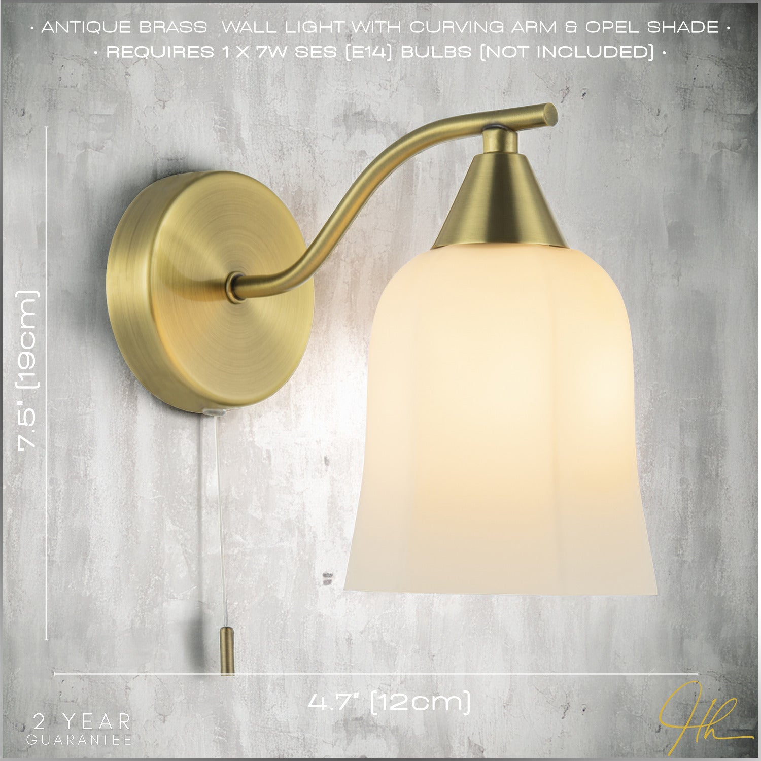 Traditional Switched Downlight Wall Light in Antique Brass with Opal Glass Shade Image 5