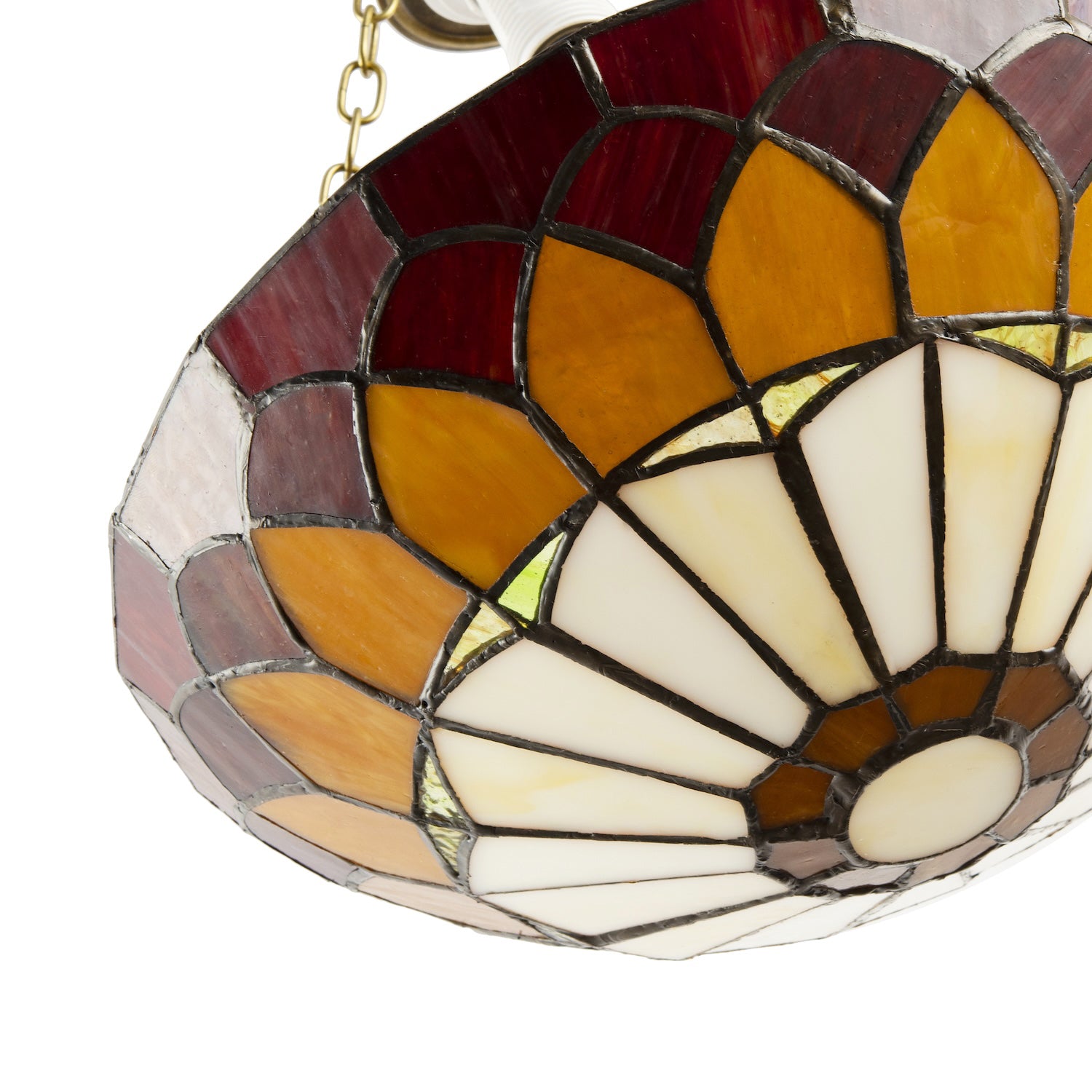 Amber and Red Stained Glass Domed Tiffany Pendant Lamp Shade with Chain Image 4