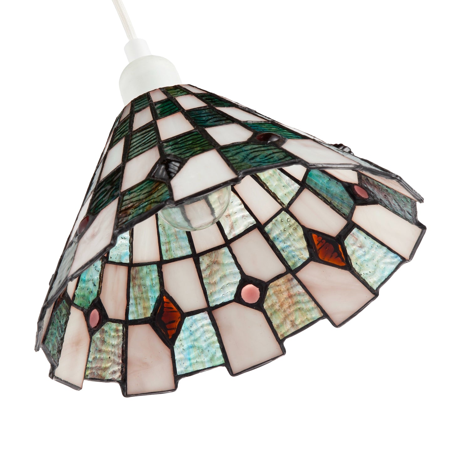 Emerald Green and Opal White Tiffany Pendant Shade with Ruby Red Beads Image 3