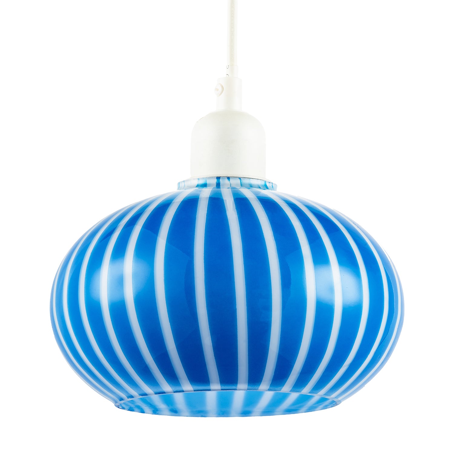 Bright Royal Blue and White Striped Glass Pendant Lighting Shade Image 1